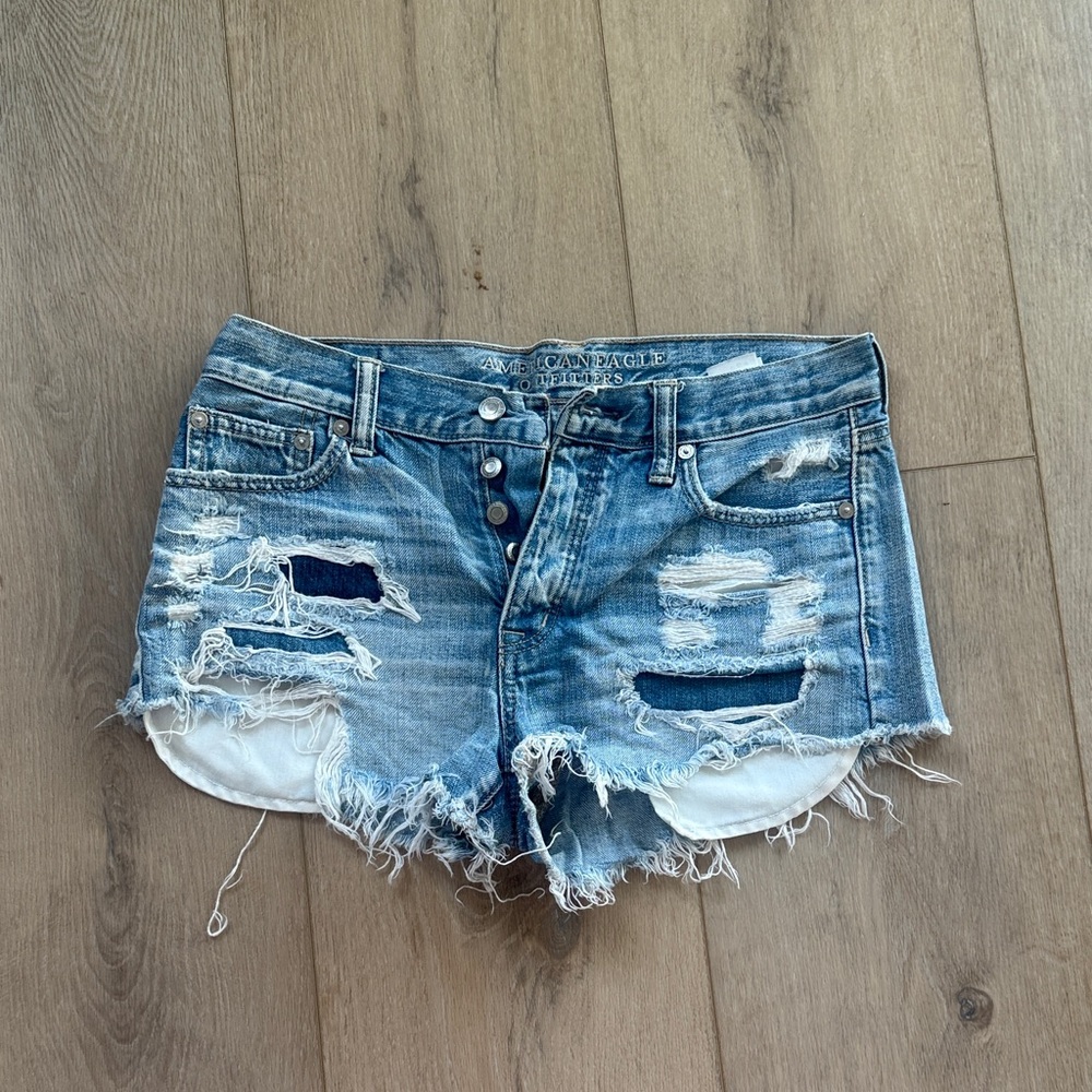 American Eagle Outfitters Blue Distressed Jean Shorts